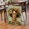 Nordic Boho Fashion Glasses Woman With Flowers Wall Art