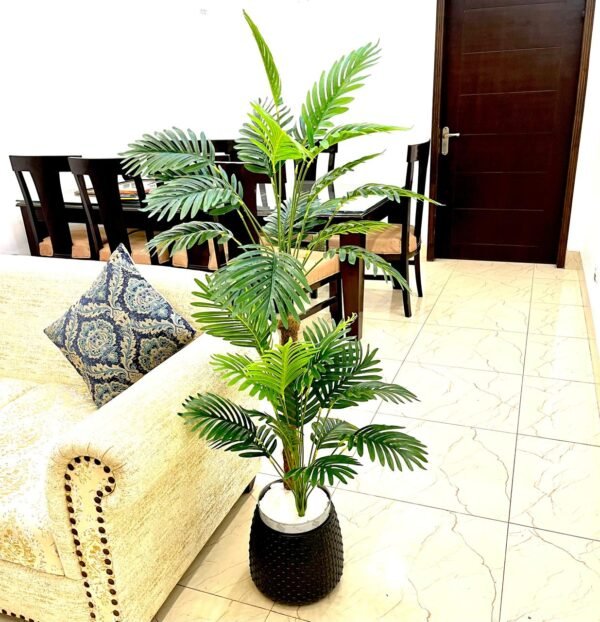 Artificial Areca Palm 5 Feet Tall Faux Palm Tree in Black Plastic ...